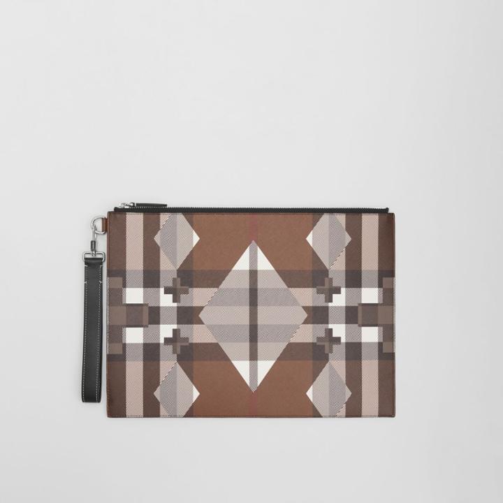 Burberry Burberry Large Geometric Check And Leather Zip Pouch