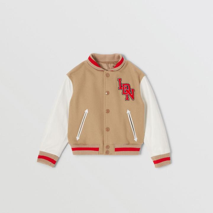 Burberry Burberry Childrens Contrast Sleeve Logo Graphic Wool Bomber Jacket, Size: 10y, Yellow