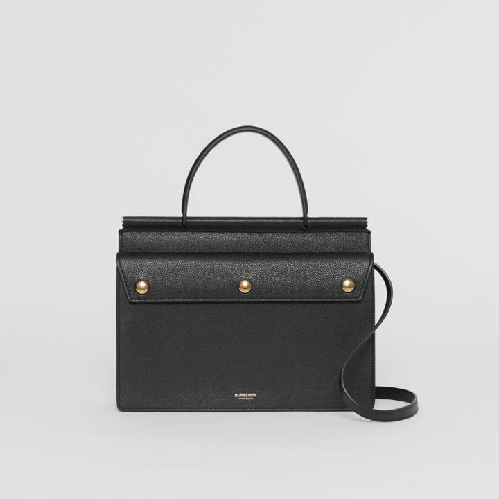 Burberry Burberry Small Leather Title Bag With Pocket Detail, Black