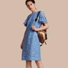 Burberry Burberry Macram Lace Shift Dress With Ruffle Sleeves, Size: 14, Blue