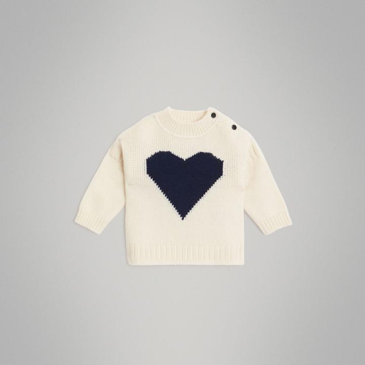 Burberry Burberry Heart Intarsia Wool Cashmere Sweater, Size: 6m, White