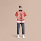 Burberry Burberry Glasses And Beard Print Striped Cotton T-shirt, Size: 12y, Orange