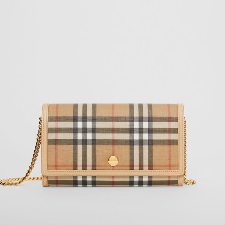 Burberry Burberry Vintage Check E-canvas Wallet With Detachable Strap, Beige