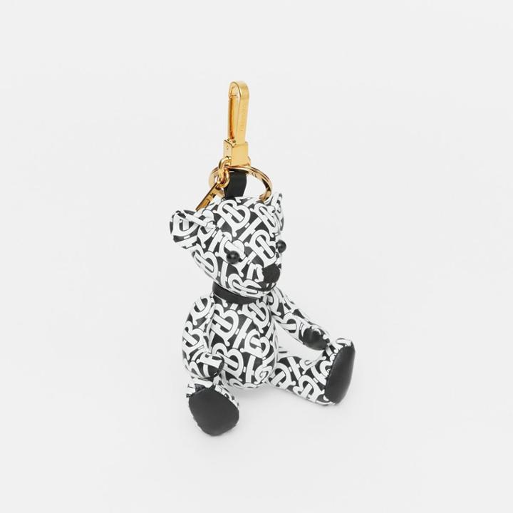 Burberry Burberry Thomas Bear Charm In Monogram Print Leather, Black