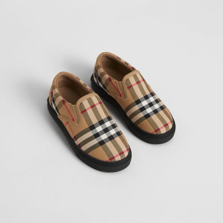 Burberry Burberry Childrens Vintage Check And Leather Slip-on Sneakers, Size: 27