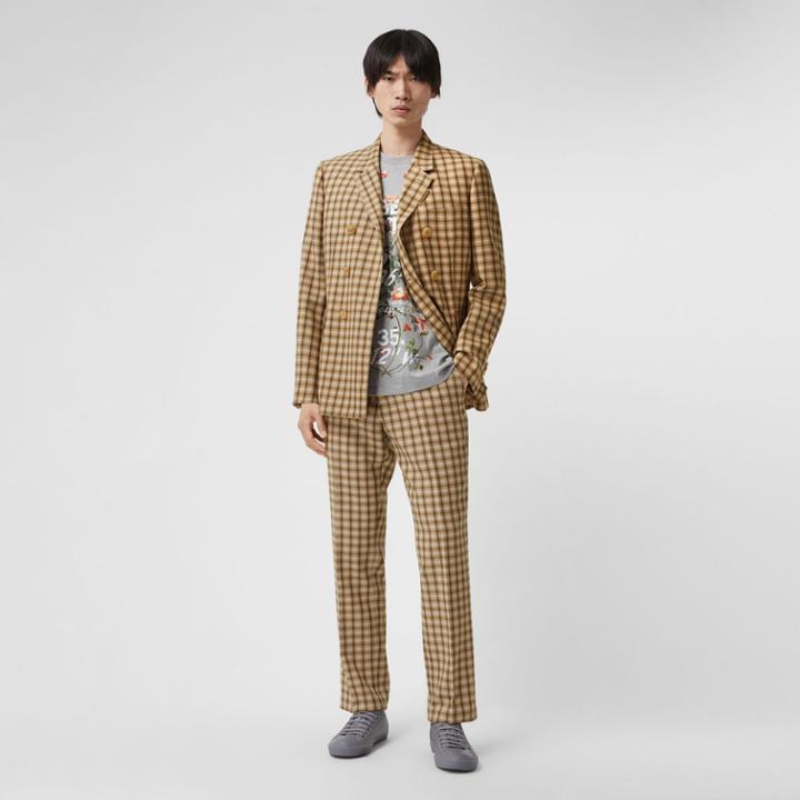 Burberry Burberry Gingham Wool Tailored Trousers, Size: 36, Brown