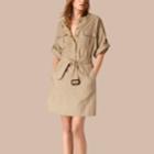 Burberry Burberry Cotton And Silk Blend Military Dress, Size: 14, Yellow