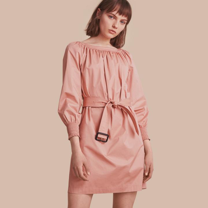 Burberry Burberry Smocked Cuff Stretch Cotton Dress, Size: 04, Pink