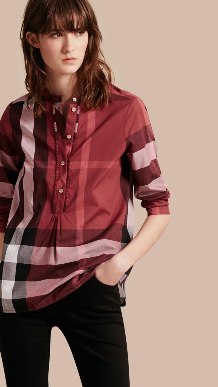 Burberry Burberry Check Cotton Tunic Shirt, Size: 04, Red