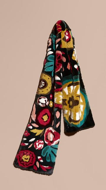 Burberry Floral Intarsia Mink Scarf