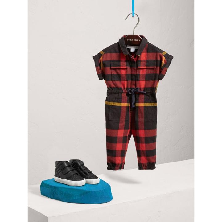 Burberry Burberry Short-sleeve Check Cotton Flannel Jumpsuit, Size: 3y