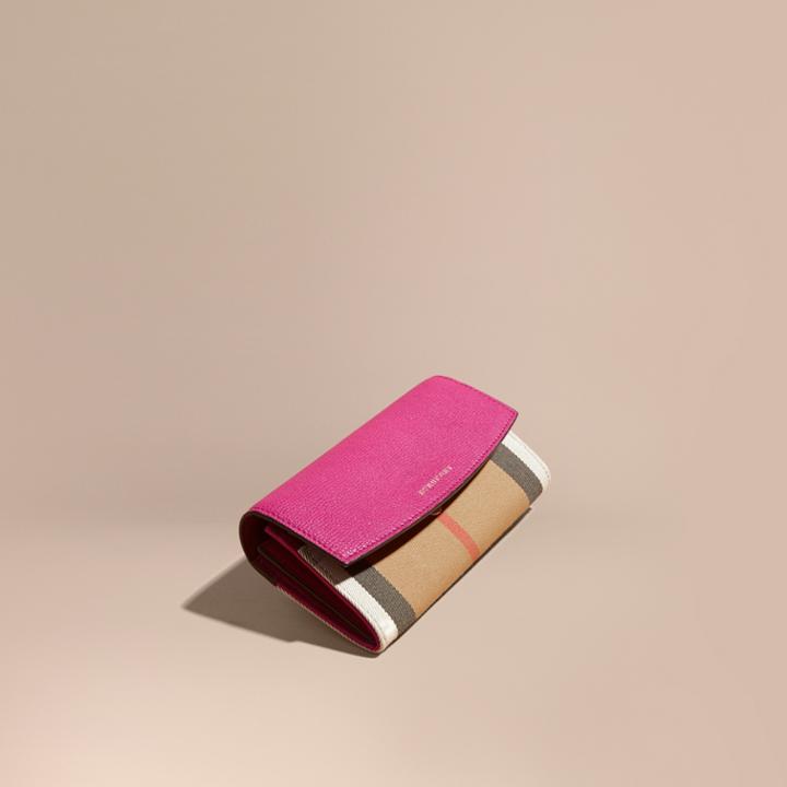Burberry Burberry House Check And Leather Continental Wallet, Pink