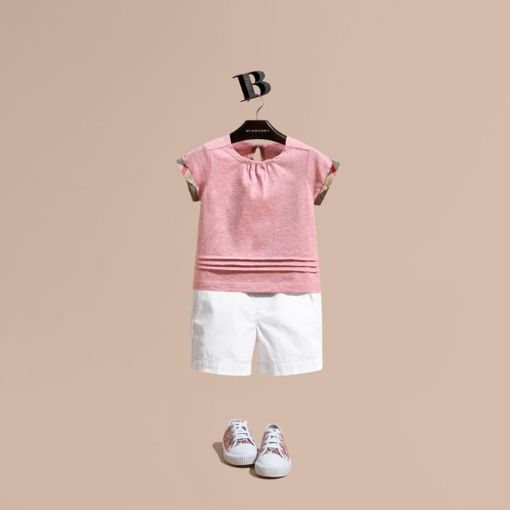 Burberry Burberry Pleat And Check Detail Cotton T-shirt, Size: 3y, Pink