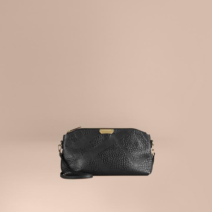 Burberry Burberry Small Embossed Check Leather Clutch Bag, Black