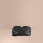 Burberry Burberry Small Embossed Check Leather Clutch Bag, Black