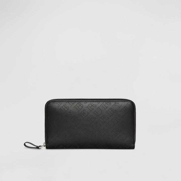 Burberry Burberry Perforated Leather Ziparound Wallet, Black
