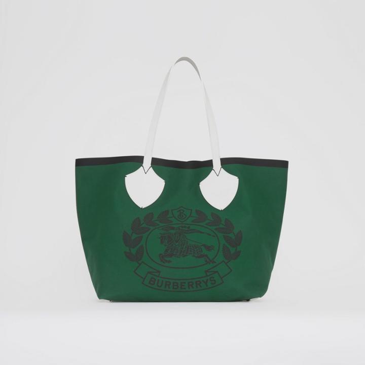 Burberry Burberry The Giant Tote In Archive Logo Cotton, Green