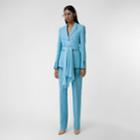 Burberry Burberry Jersey Sash Detail Wool Ramie Tailored Trousers, Size: 04, Blue