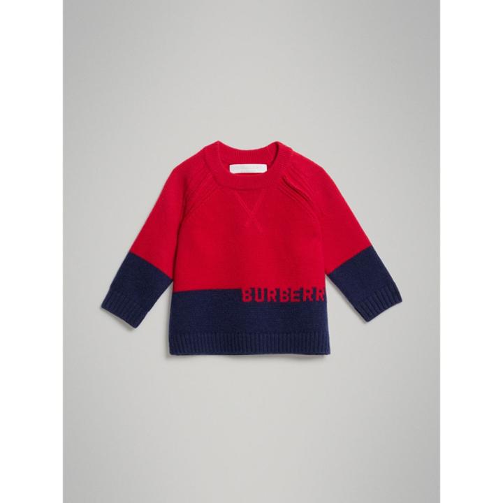 Burberry Burberry Logo Intarsia Cashmere Sweater, Size: 2y, Red
