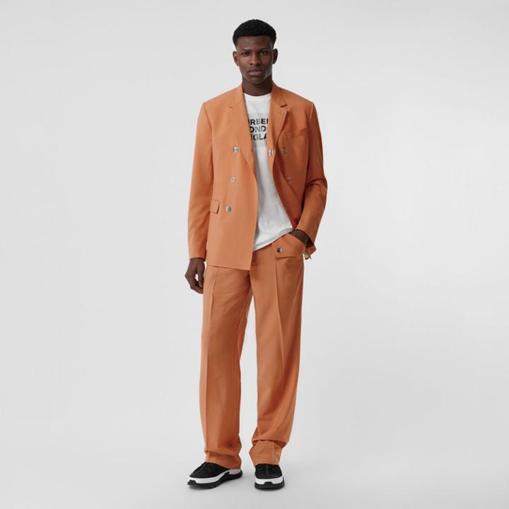 Burberry Burberry Tumbled Wool Wide-leg Trousers, Size: 38, Orange