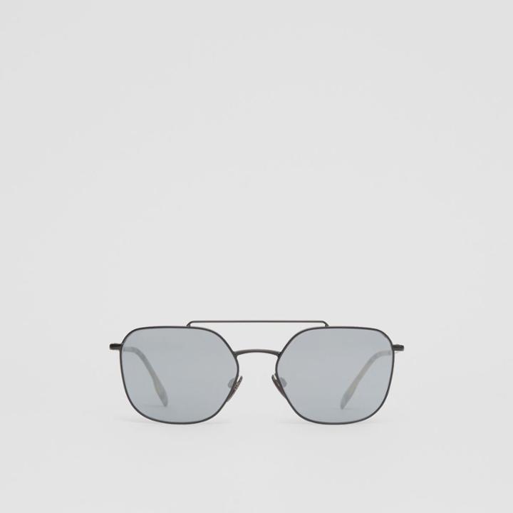 Burberry Burberry Top Bar Detail Square Pilot Sunglasses, Black
