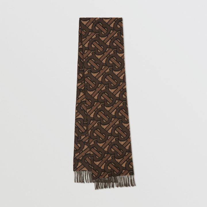 Burberry Burberry Monogram Cashmere Jacquard Scarf, Brown
