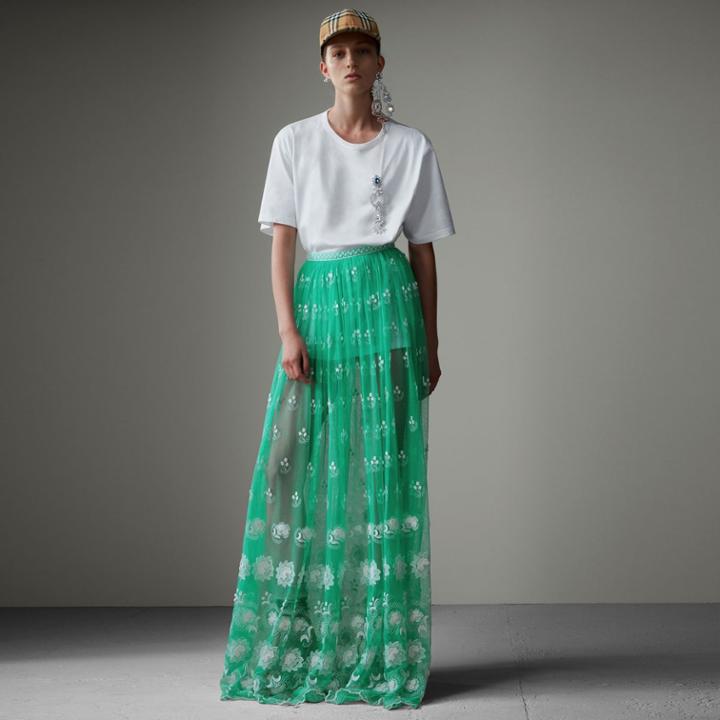 Burberry Burberry Floor-length Embroidered Tulle Skirt, Size: 02, Green