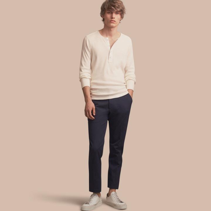 Burberry Burberry Slim Fit Textured Stretch Cotton Trousers, Size: 42, Blue