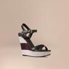 Burberry Canvas Check Leather Platform Wedges