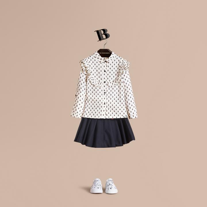 Burberry Burberry Frill Detail Flocked Cotton Shirt, Size: 8y, White