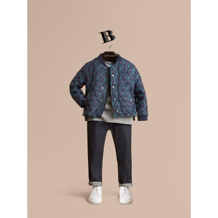 Burberry Burberry Contrast Topstitch Detail Quilted Jacket, Size: 14y, Blue
