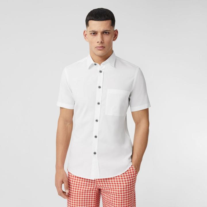 Burberry Burberry Short-sleeve Slim Fit Stretch Cotton Poplin Shirt, White