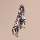 Burberry Burberry The Classic Cashmere Scarf In Check With Peony Rose Print, Purple