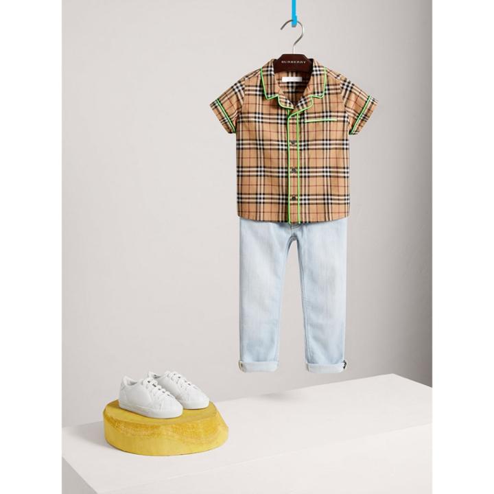 Burberry Burberry Short-sleeve Piped Check Cotton Shirt, Size: 6y