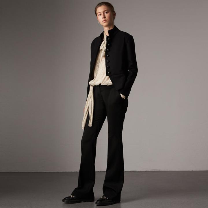 Burberry Burberry Wide-leg Wool Tailored Trousers, Size: 04, Black