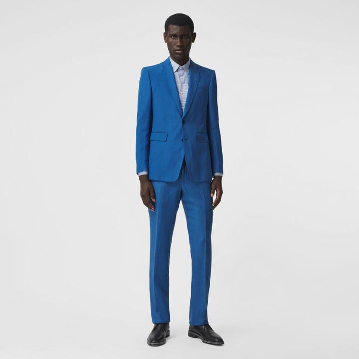 Burberry Burberry Classic Fit Linen Mohair Silk Tailored Trousers, Size: 38, Blue