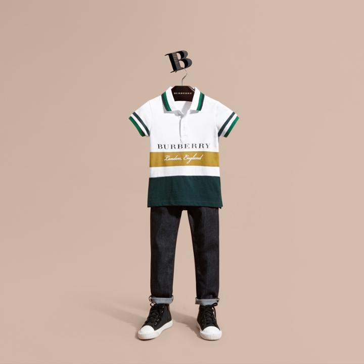 Burberry Burberry Striped Detail Cotton Polo Shirt, Size: 4y, Yellow