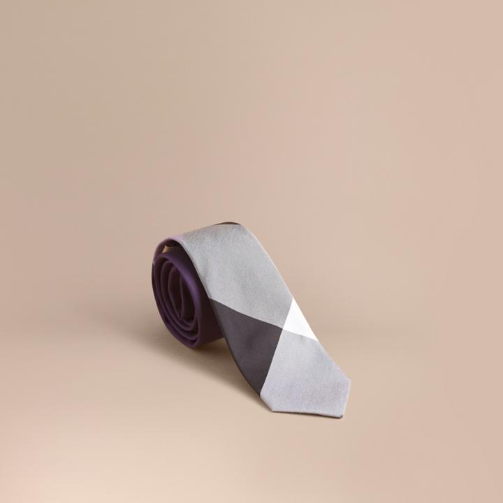 Burberry Burberry Slim Cut Check Silk Cotton Tie, Purple