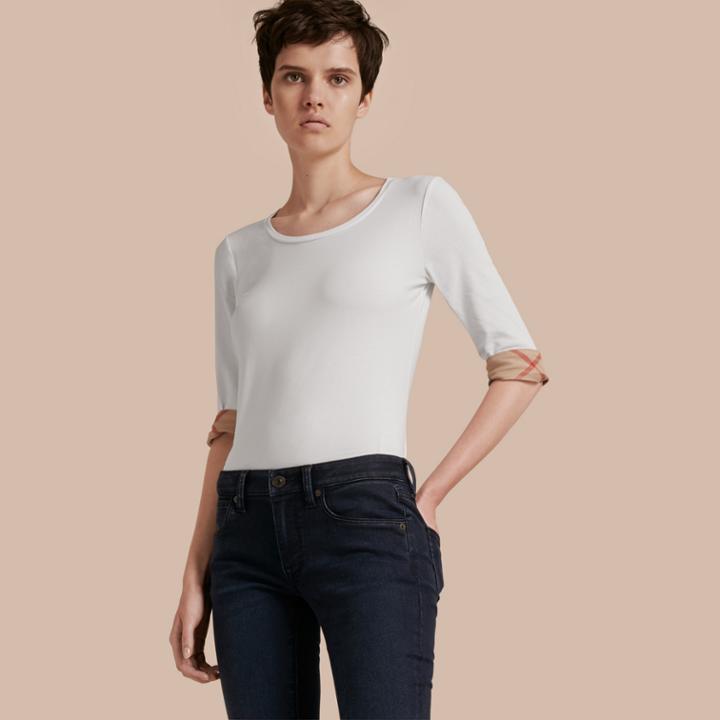 Burberry Burberry Check Cuff Stretch-cotton Top, White