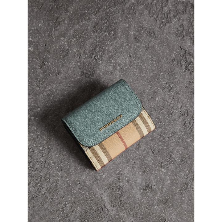 Burberry Burberry Leather And Haymarket Check Wallet, Green