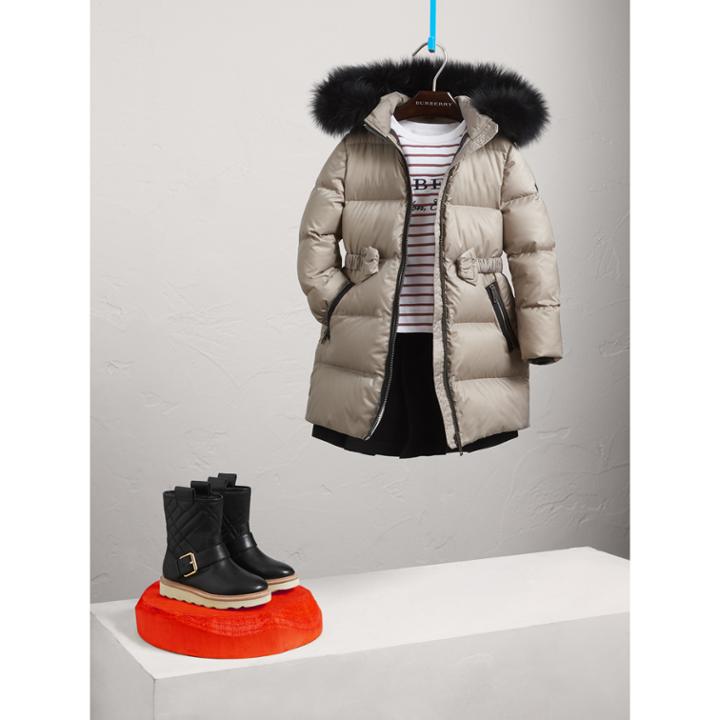 Burberry Burberry Down-filled Coat With Detachable Fox Fur-trimmed Hood, Size: 14y, Grey