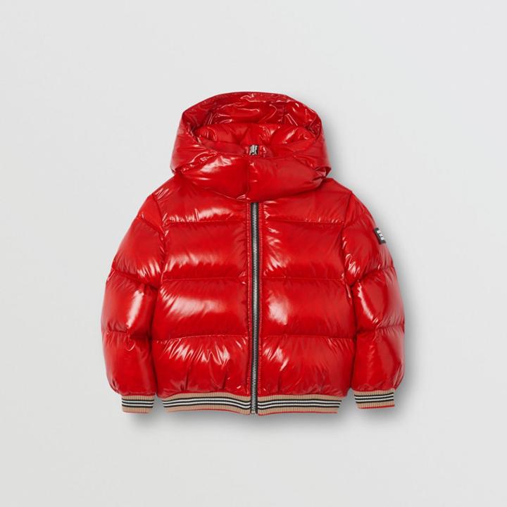 Burberry Burberry Childrens Icon Stripe Detail Down-filled Hooded Puffer Jacket, Size: 14y, Red