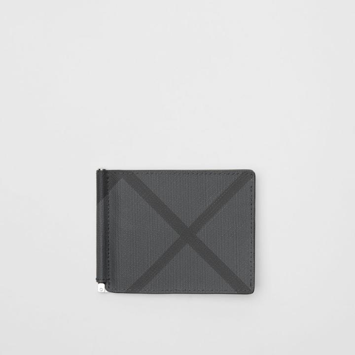 Burberry Burberry London Check And Leather Money Clip Card Wallet, Grey