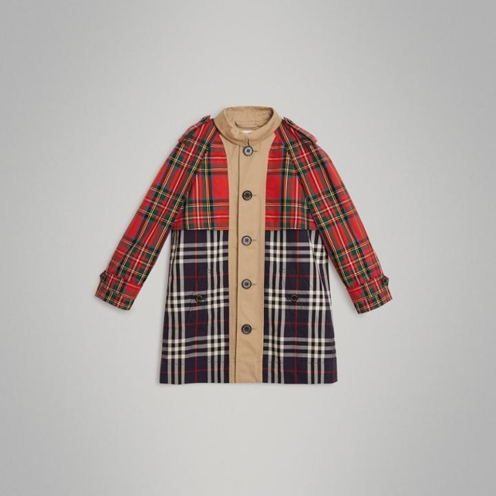 Burberry Burberry Tartan And Check Tropical Gabardine Coat, Size: 10y, Blue