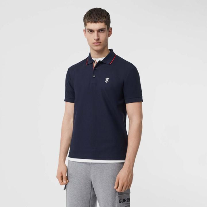 Burberry Burberry Icon Stripe Placket Cotton Piqu Polo Shirt, Size: M, Blue