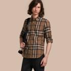 Burberry Burberry Check Cotton Cashmere Flannel Shirt, Brown