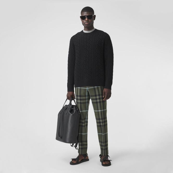 Burberry Burberry Check Technical Wool Cropped Trousers, Size: 36, Green