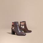 Burberry Burberry House Check And Leather Ankle Boots, Size: 40.5, Brown
