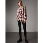 Burberry Burberry Pussy-bow Check Flannel Shirt, Size: 04, Red