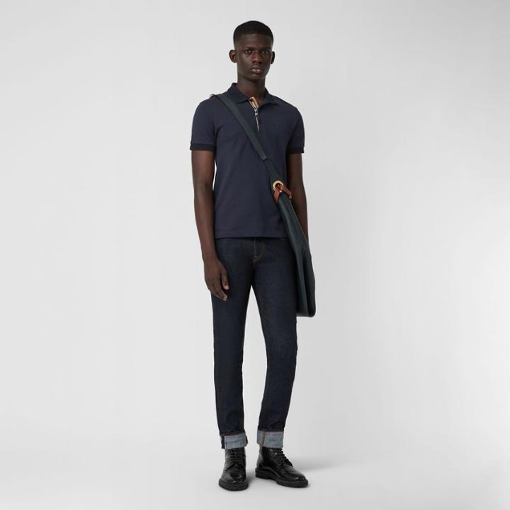 Burberry Burberry Check Placket Cotton Polo Shirt, Size: Xl, Blue